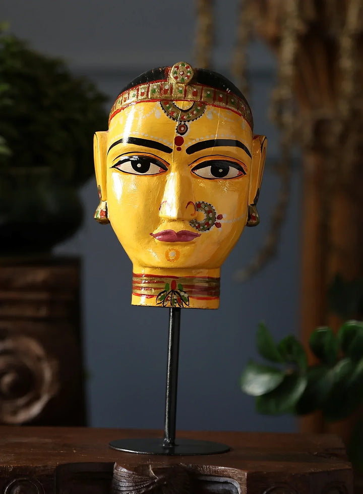Antiquity Rustica Collective - Wooden Gouri Face With Iron Stand | SHOBITAM