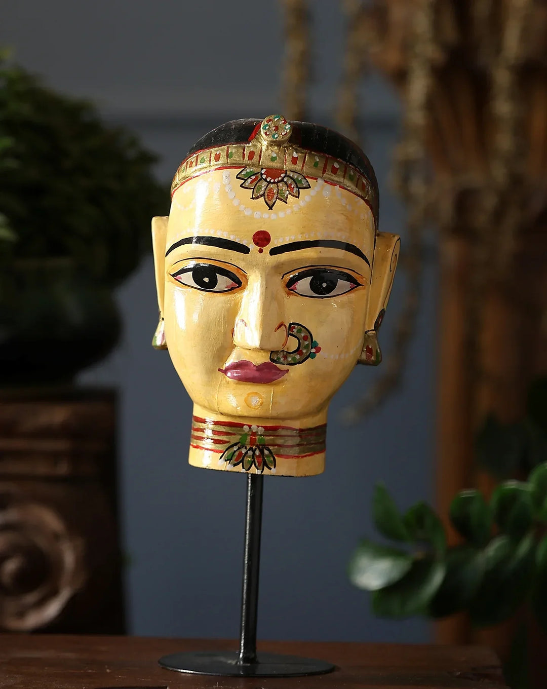 Antiquity Rustica Collective - Wooden Gouri Face With Iron Stand | SHOBITAM