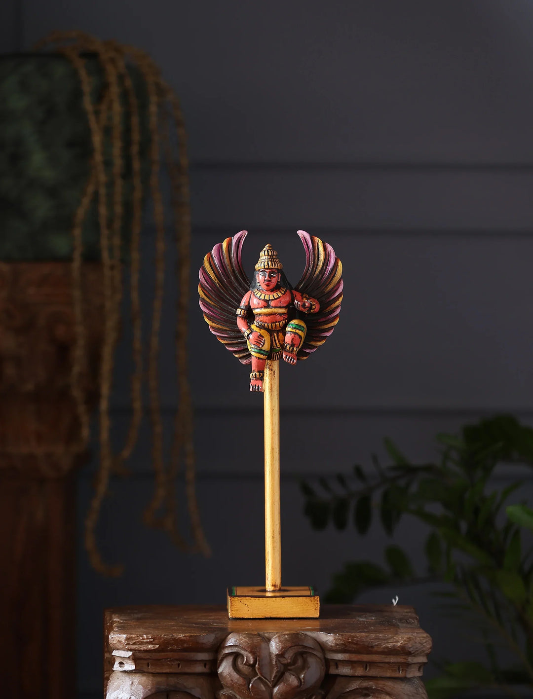 Wooden Handcarved Hand Painted Gandharva on stand | SHOBITAM