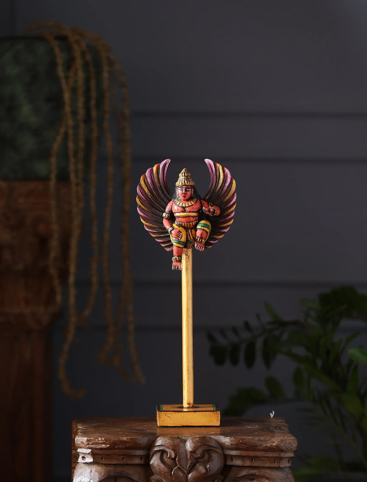 Wooden Handcarved Hand Painted Gandharva on stand | SHOBITAM