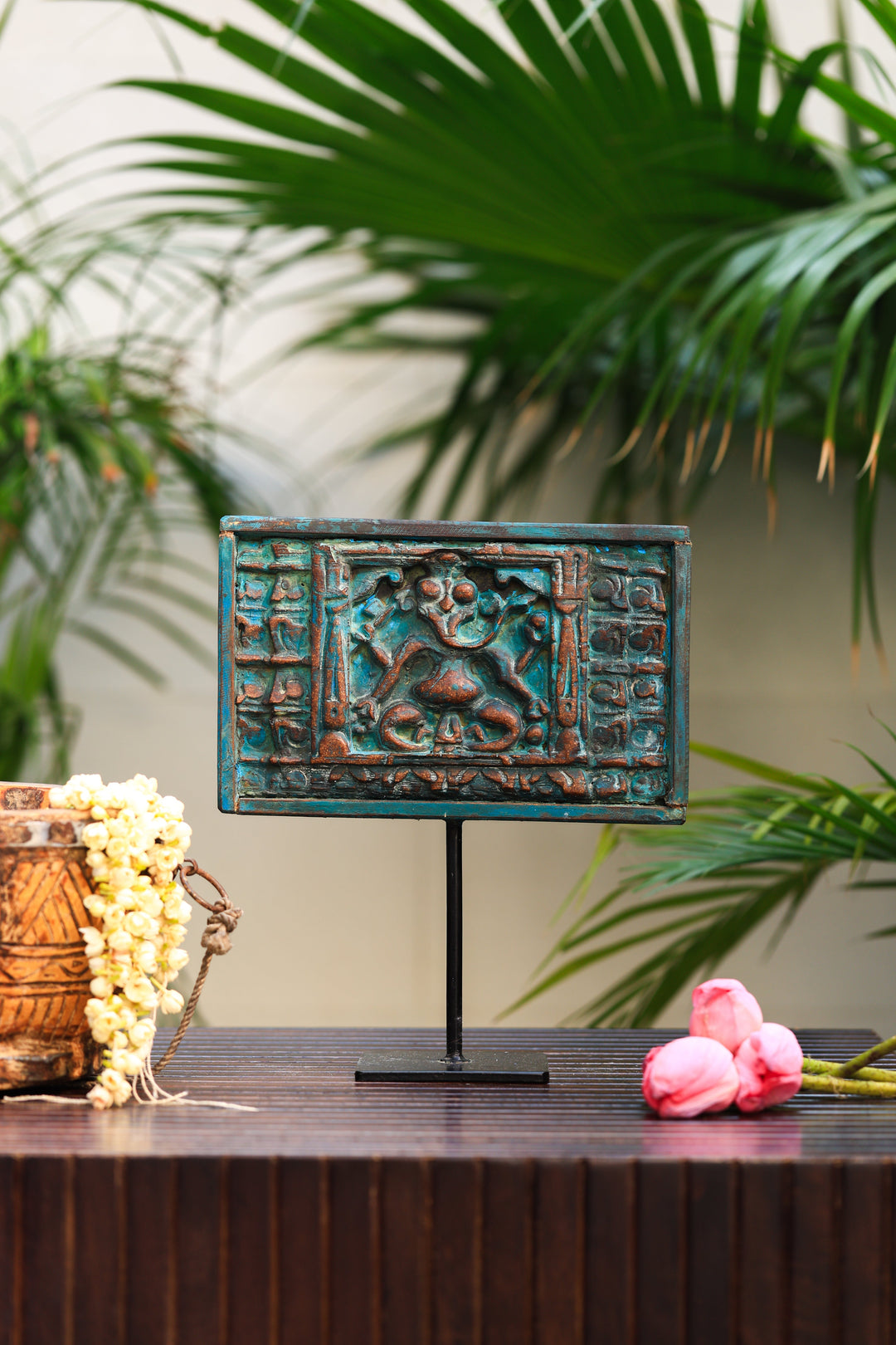 Lord Ganesha wooden panel on stand | SHOBITAM