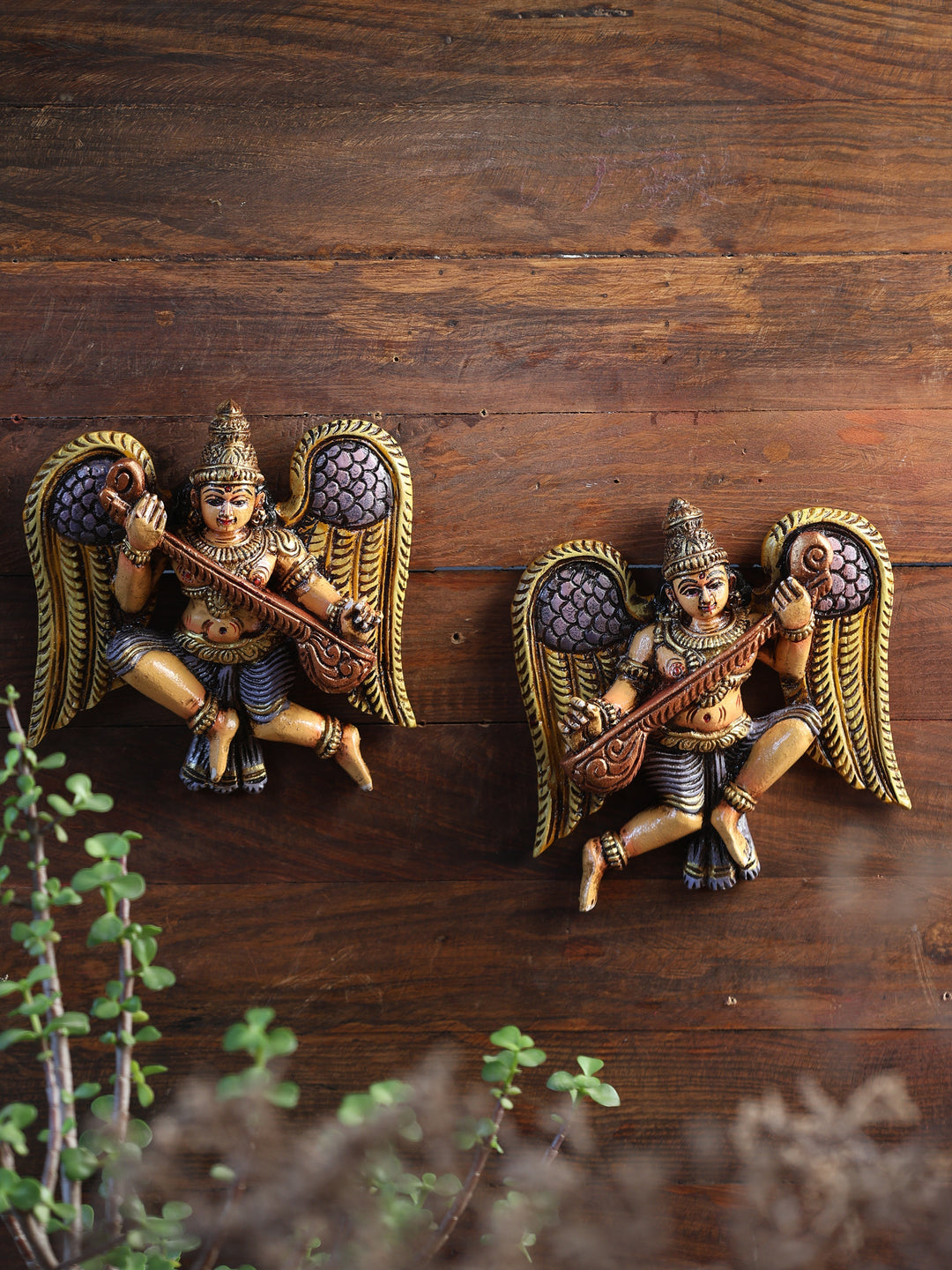 Wooden Handcarved Hand Painted Gandharva | SHOBITAM