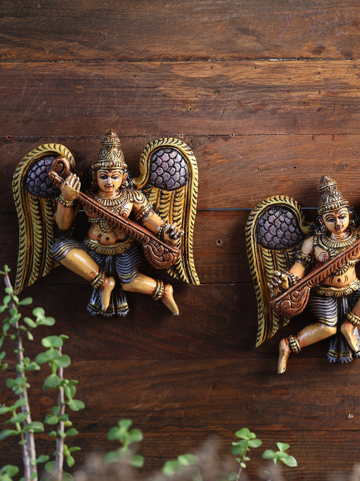 Wooden Handcarved Hand Painted Gandharva | SHOBITAM