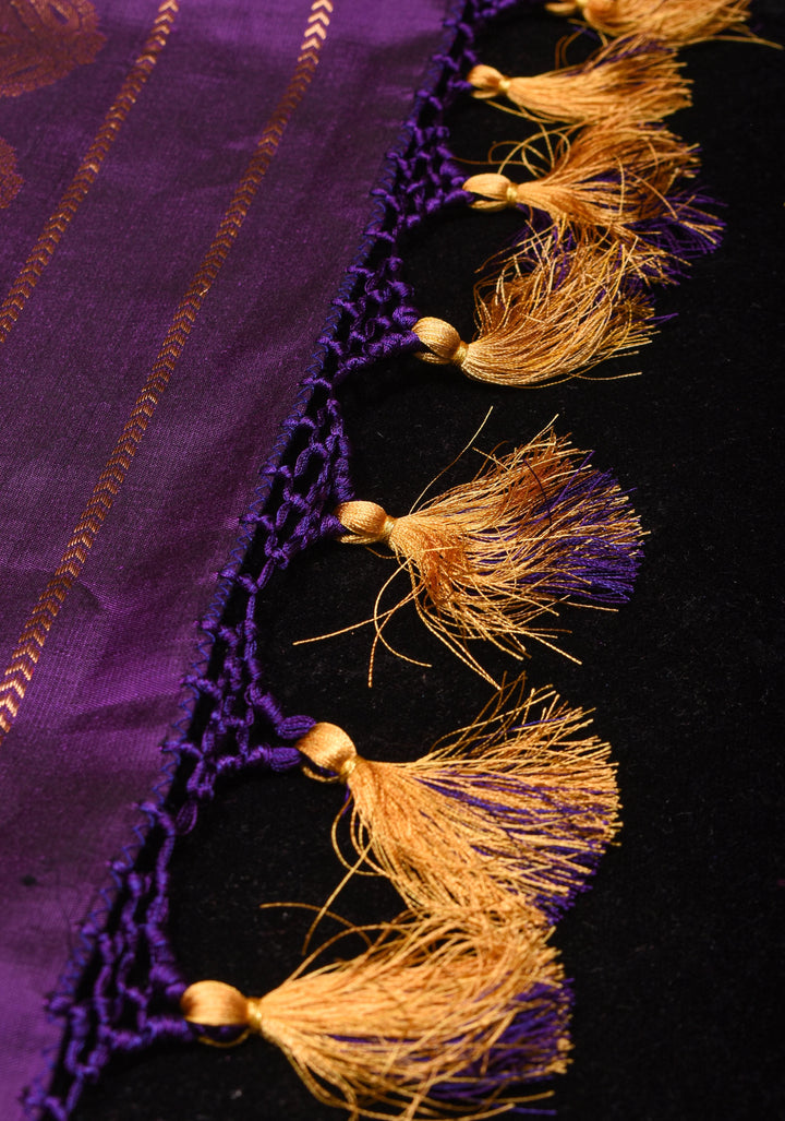 Purple tone Pure Gadwal Silk saree with Sona Rupa Buttas and Wide Zari Border | SILK MARK CERTIFIED