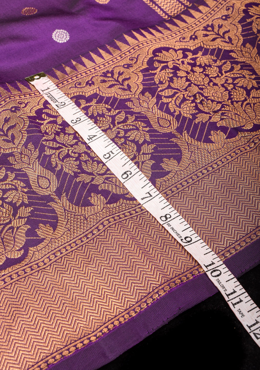 Purple tone Pure Gadwal Silk saree with Sona Rupa Buttas and Wide Zari Border | SILK MARK CERTIFIED