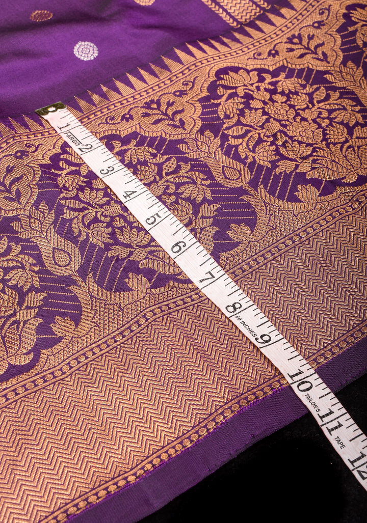 Purple tone Pure Gadwal Silk saree with Sona Rupa Buttas and Wide Zari Border | SILK MARK CERTIFIED