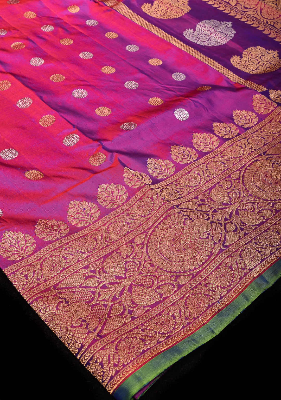 Purple Dual tone Pure Gadwal Silk saree with Sona Rupa Buttas and Wide Zari Border | SILK MARK CERTIFIED