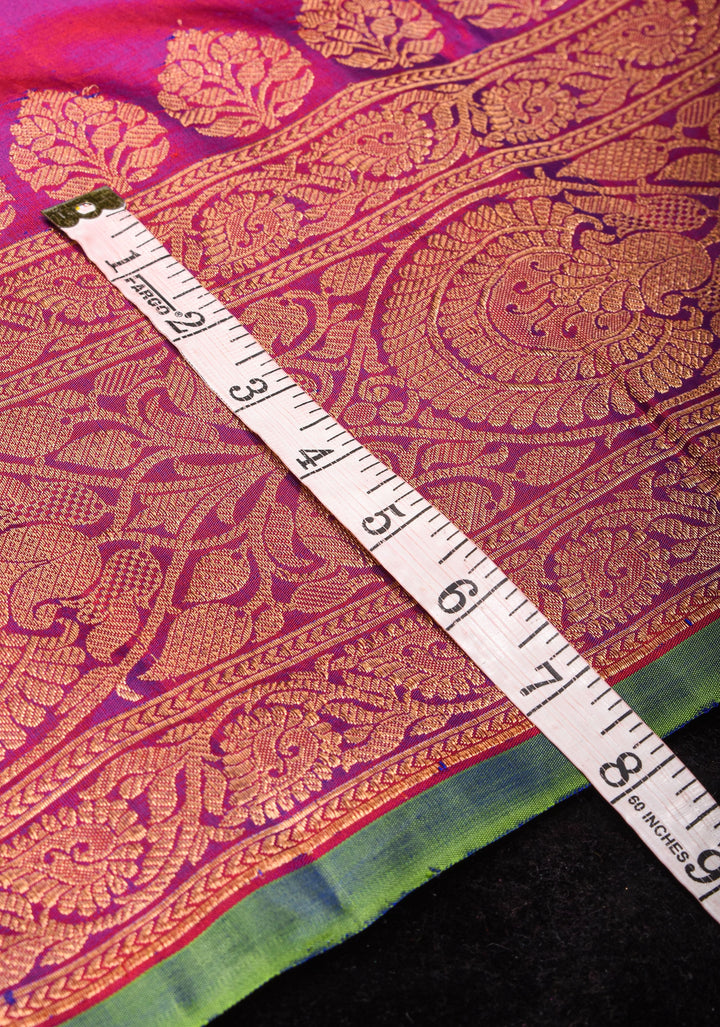 Purple Dual tone Pure Gadwal Silk saree with Sona Rupa Buttas and Wide Zari Border | SILK MARK CERTIFIED