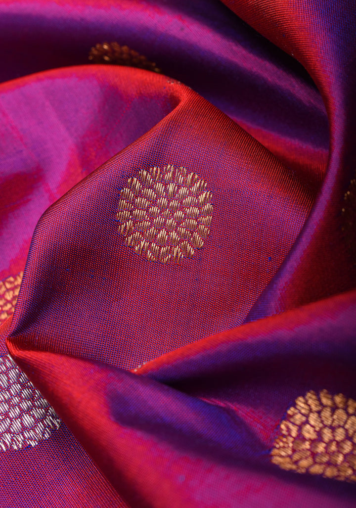 Purple Dual tone Pure Gadwal Silk saree with Sona Rupa Buttas and Wide Zari Border | SILK MARK CERTIFIED
