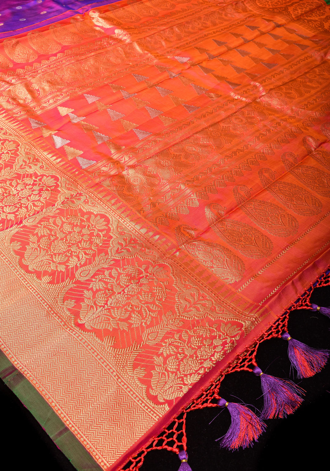 Purple  Gadwal Silk saree with 2 side Persian arch Zari Borders | SILK MARK CERTIFIED