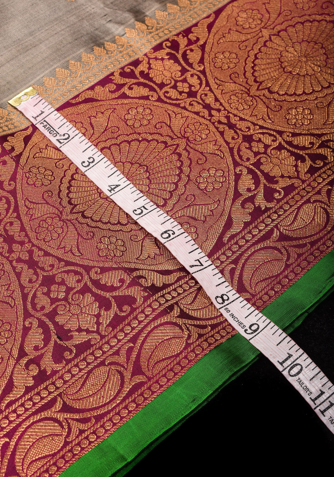 Gray and Maroon Pure Gadwal Silk saree with Meenakari Buttas and Wide Border | SILK MARK CERTIFIED