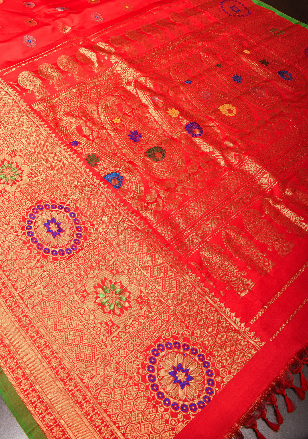 Vermillion Gadwal silk Saree with Zari buttas and Meenakari Border | SILK MARK CERTIFIED