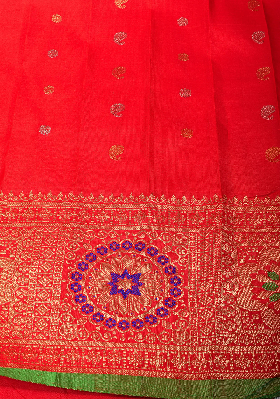 Vermillion Gadwal silk Saree with Zari buttas and Meenakari Border | SILK MARK CERTIFIED