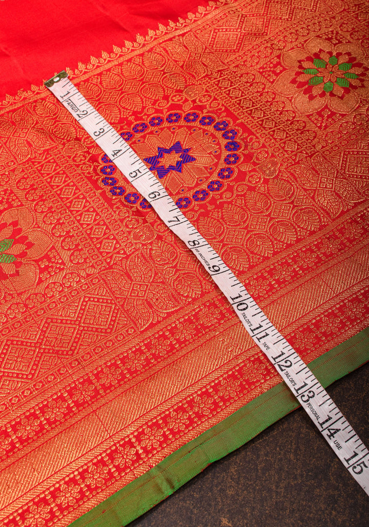 Vermillion Gadwal silk Saree with Zari buttas and Meenakari Border | SILK MARK CERTIFIED