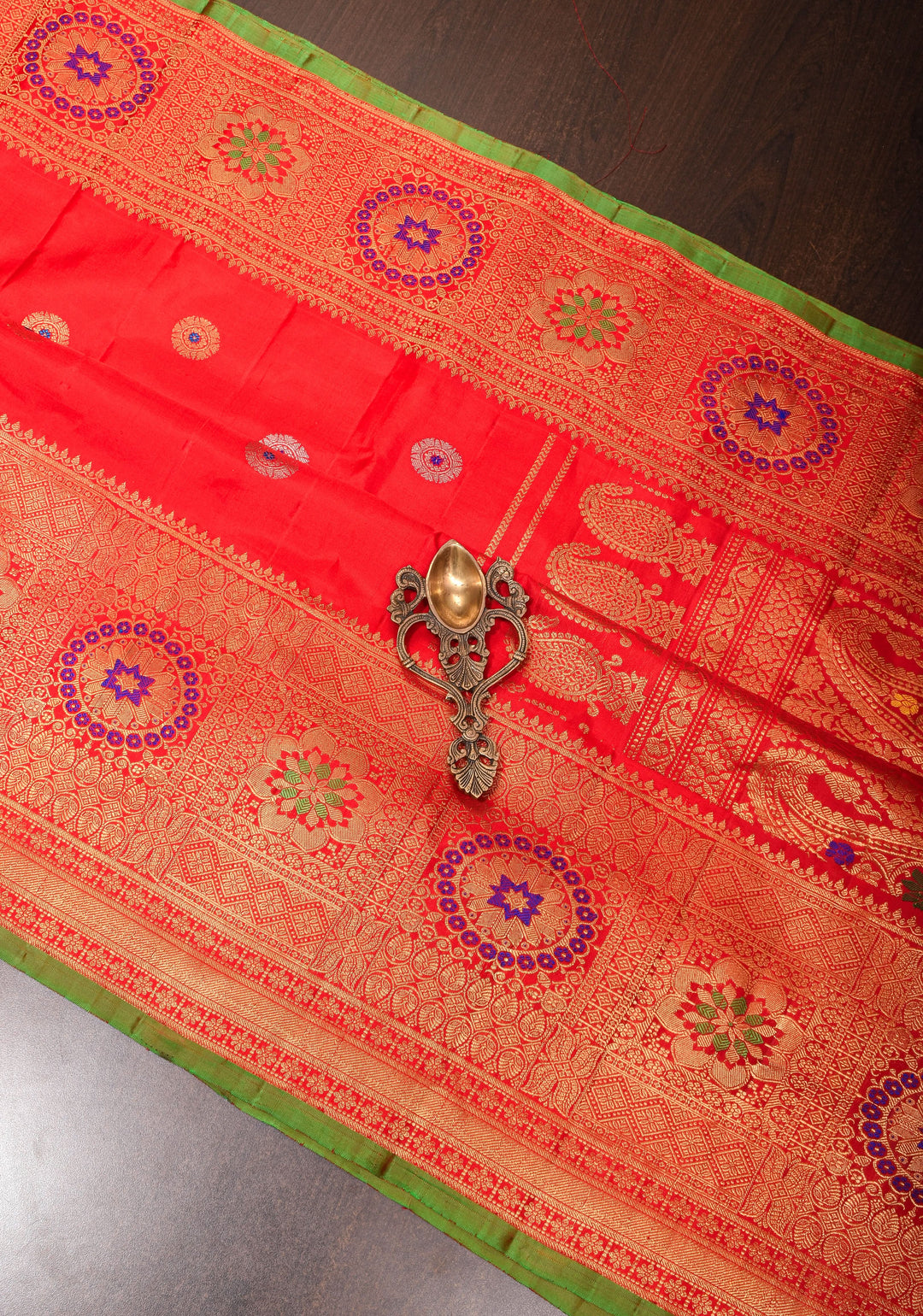 Vermillion Gadwal silk Saree with Zari buttas and Meenakari Border | SILK MARK CERTIFIED