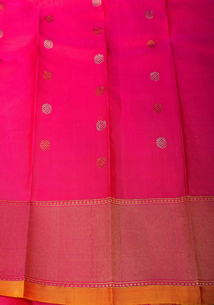 Green Pink Dual Tone Gadwal Silk Saree with alfi Zari buttas and wide Pink Zari border | SILK MARK CERTIFIED