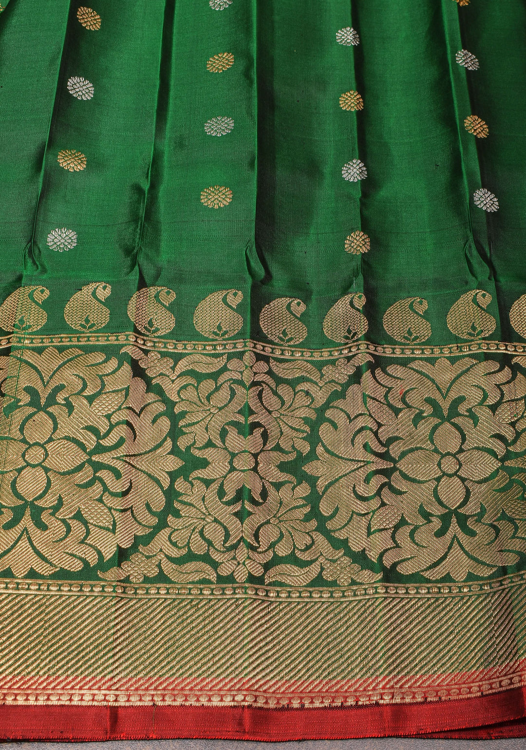 Gray Brown Gadwal with Damask Zari Motifs and Green Borders| SILK MARK CERTIFIED