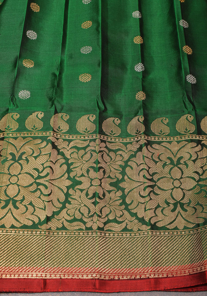 Gray Brown Gadwal with Damask Zari Motifs and Green Borders| SILK MARK CERTIFIED