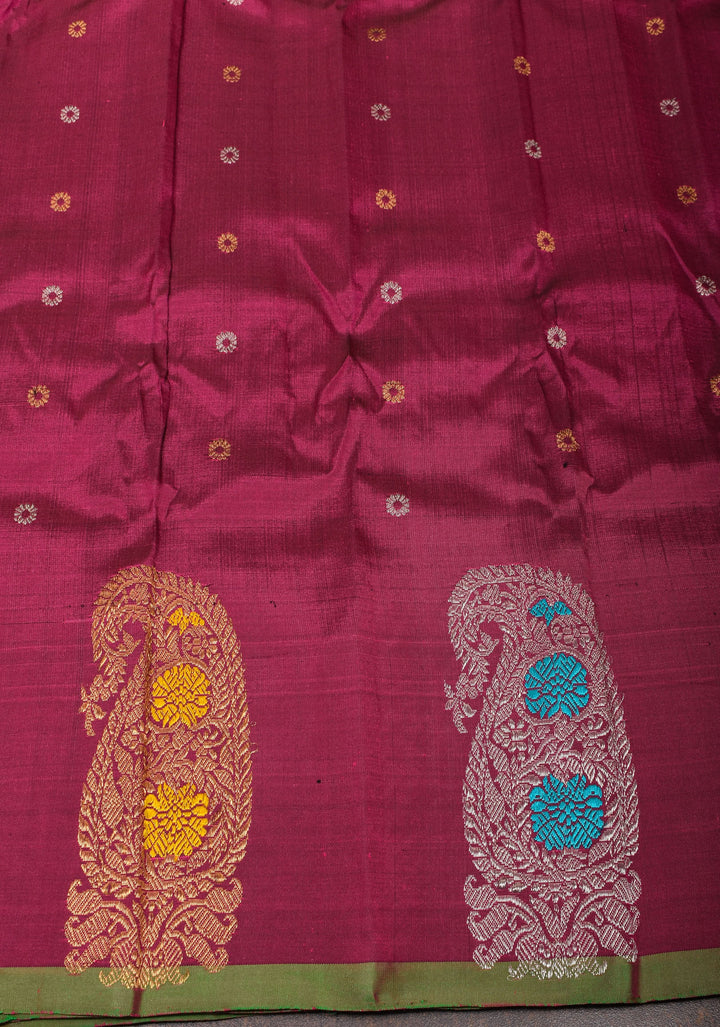 Taffy Pink Gadwal Saree with 2 side Meenakari Paisley Borders| SILK MARK CERTIFIED
