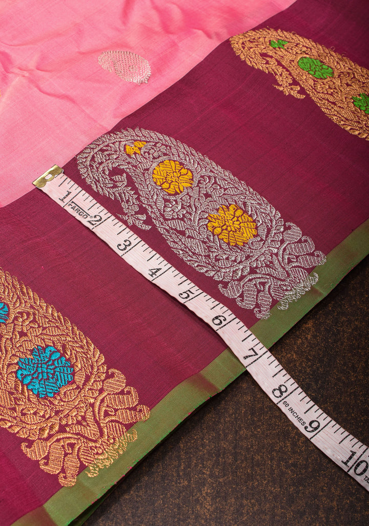 Taffy Pink Gadwal Saree with 2 side Meenakari Paisley Borders| SILK MARK CERTIFIED