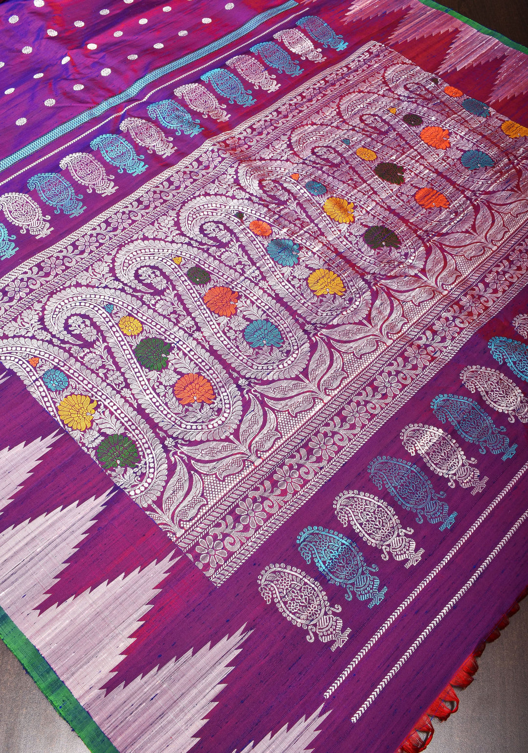 Pure Tussar Silk Gadwal Saree in Purple with Temple Zari Borders | SILK MARK CERTIFIED