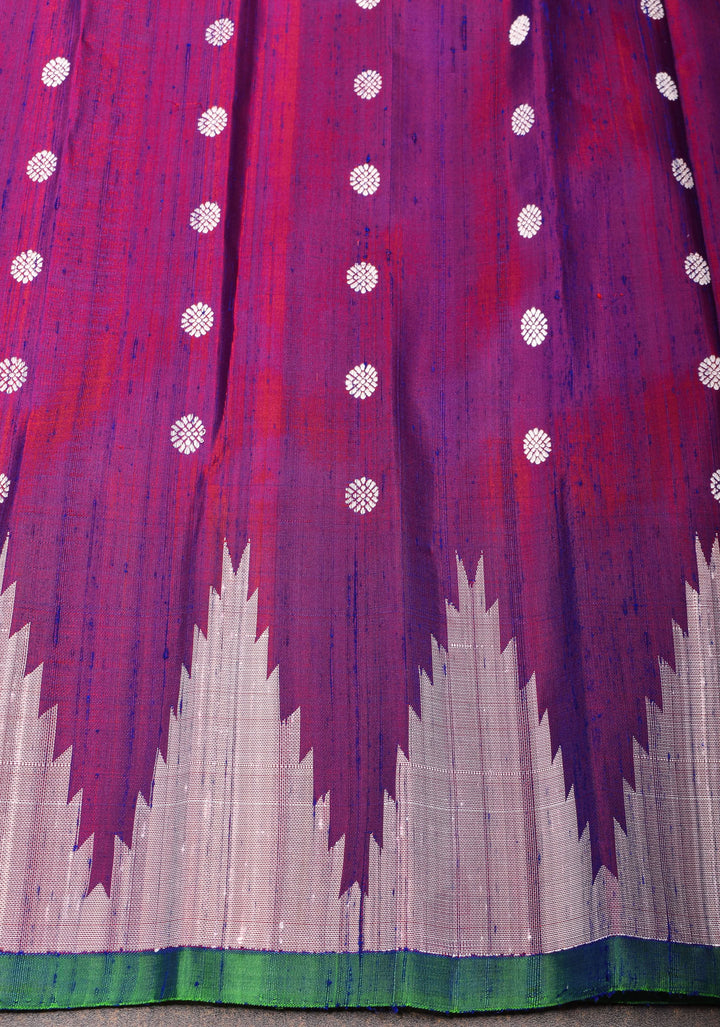 Pure Tussar Silk Gadwal Saree in Purple with Temple Zari Borders | SILK MARK CERTIFIED