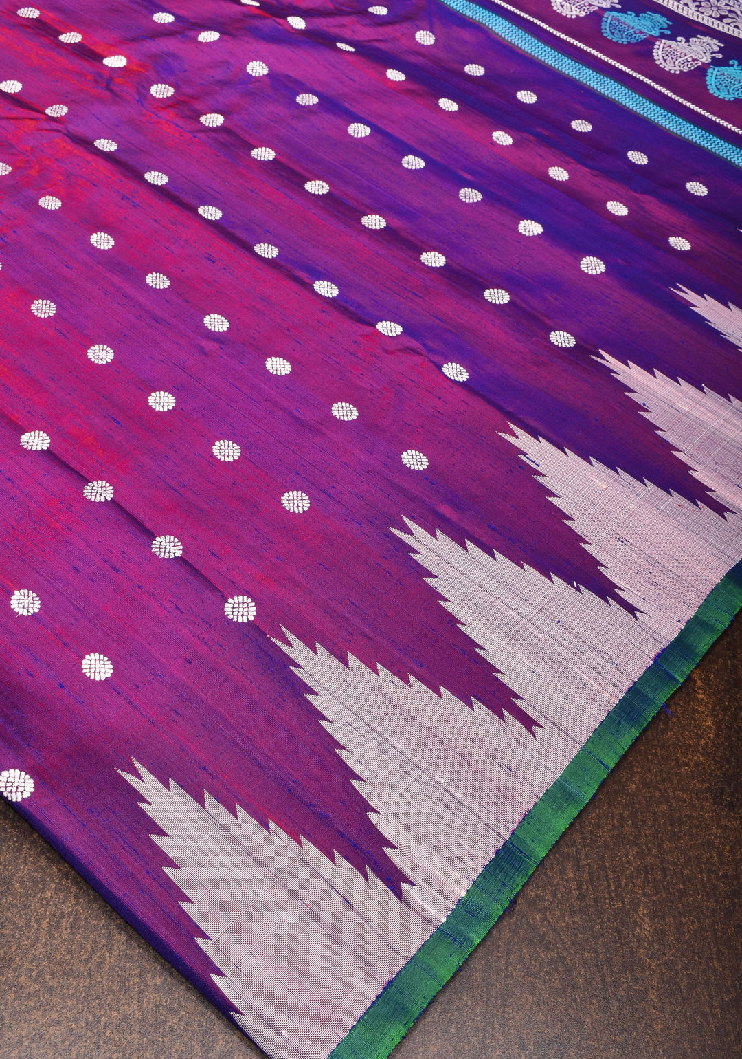 Pure Tussar Silk Gadwal Saree in Purple with Temple Zari Borders | SILK MARK CERTIFIED