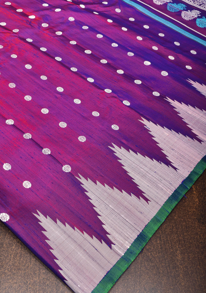 Pure Tussar Silk Gadwal Saree in Purple with Temple Zari Borders | SILK MARK CERTIFIED