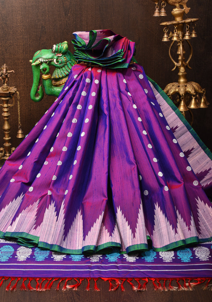 Pure Tussar Silk Gadwal Saree in Purple with Temple Zari Borders | SILK MARK CERTIFIED