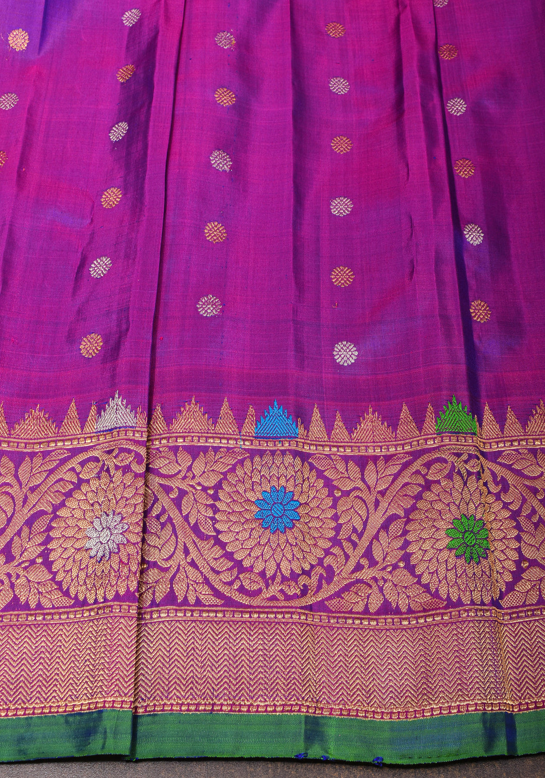 Mustard Orange Gadwal Fusion Pure Silk Saree with Ikkat panel design and meenakari boder | SILK MARK CERTIFIED