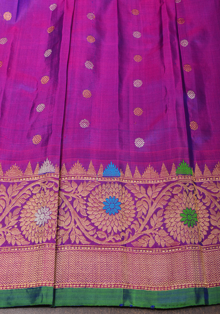 Mustard Orange Gadwal Fusion Pure Silk Saree with Ikkat panel design and meenakari boder | SILK MARK CERTIFIED