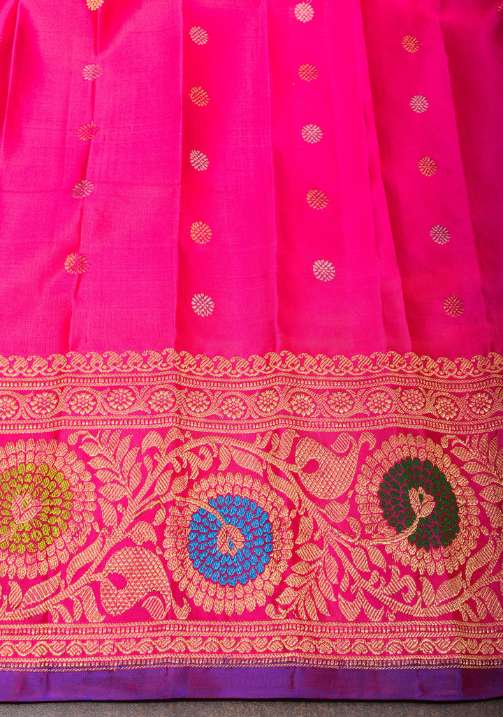 Meenakari Gadwal Dual-Tone Henna Green Maroon Silk Saree with Zari Motifs and Wide Zari Border| SILK MARK CERTIFIED