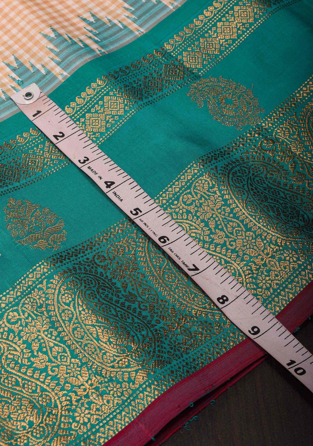 Off White Checks Gadwal Pure Silk Saree with Zari Paisley Motifs and Ganga Jamuna Border | SILK MARK CERTIFIED