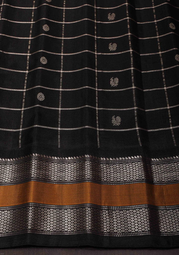 Pista Green Gadwal Pure Silk Saree with Zari Checks, Buttas and Contrast Border  | SILK MARK CERTIFIED