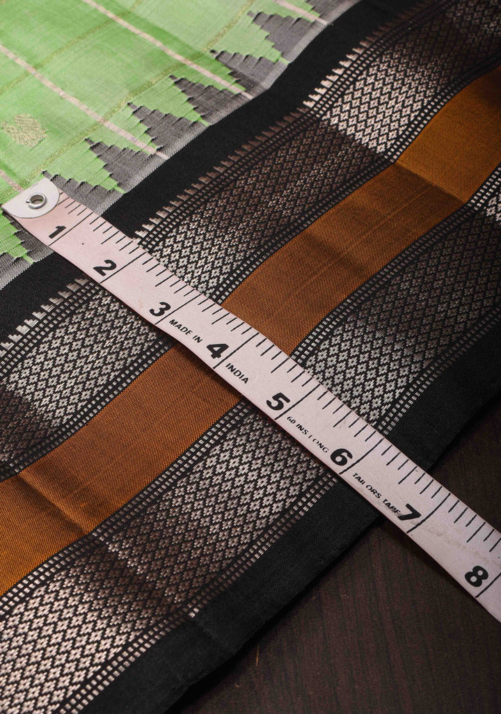 Pista Green Gadwal Pure Silk Saree with Zari Checks, Buttas and Contrast Border  | SILK MARK CERTIFIED