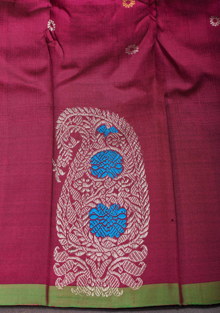 Rose Pink Gadwal Pure Silk Saree with Sona Rupa Buttas and Distinct Meenakari Paisley Buttas on Border | SILK MARK CERTIFIED