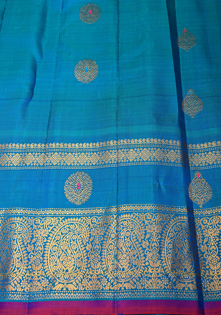 Beige Korvai Gadwal Pure Silk Saree with Meenakari Buttas and Ganga Jamuna Border | SILK MARK CERTIFIED