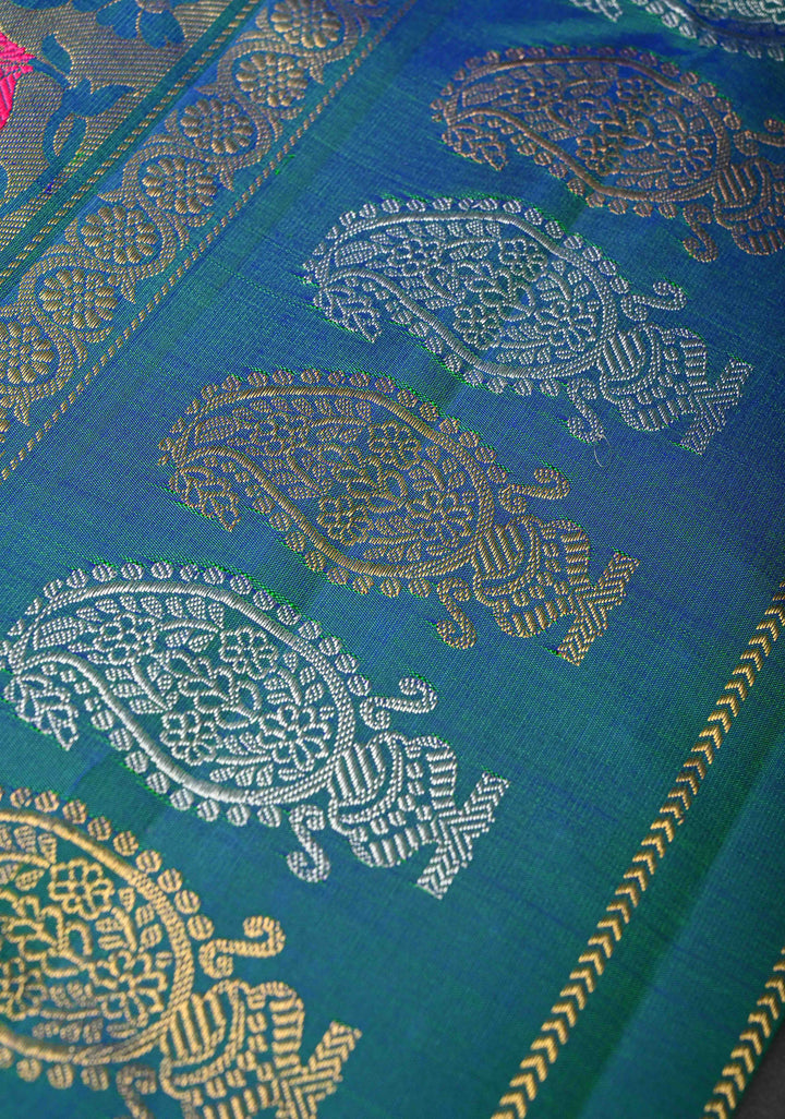 Chartreuse Gadwal Silk Saree with Sona Rupa Buttas and Paithani Style Border | SILK MARK CERTIFIED
