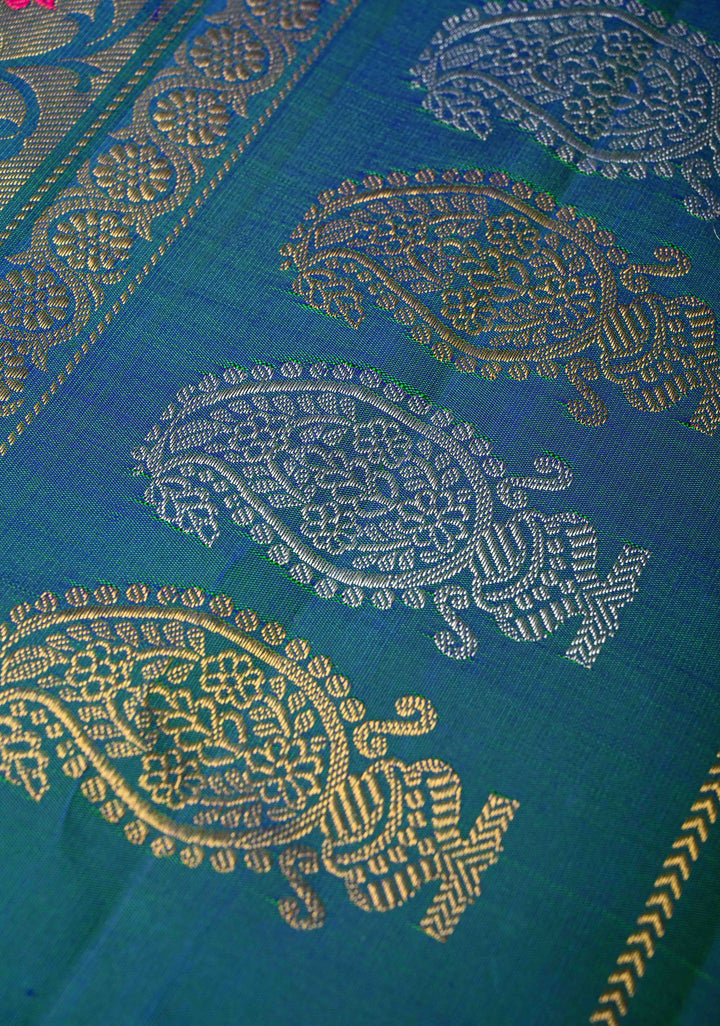 Chartreuse Gadwal Silk Saree with Sona Rupa Buttas and Paithani Style Border | SILK MARK CERTIFIED
