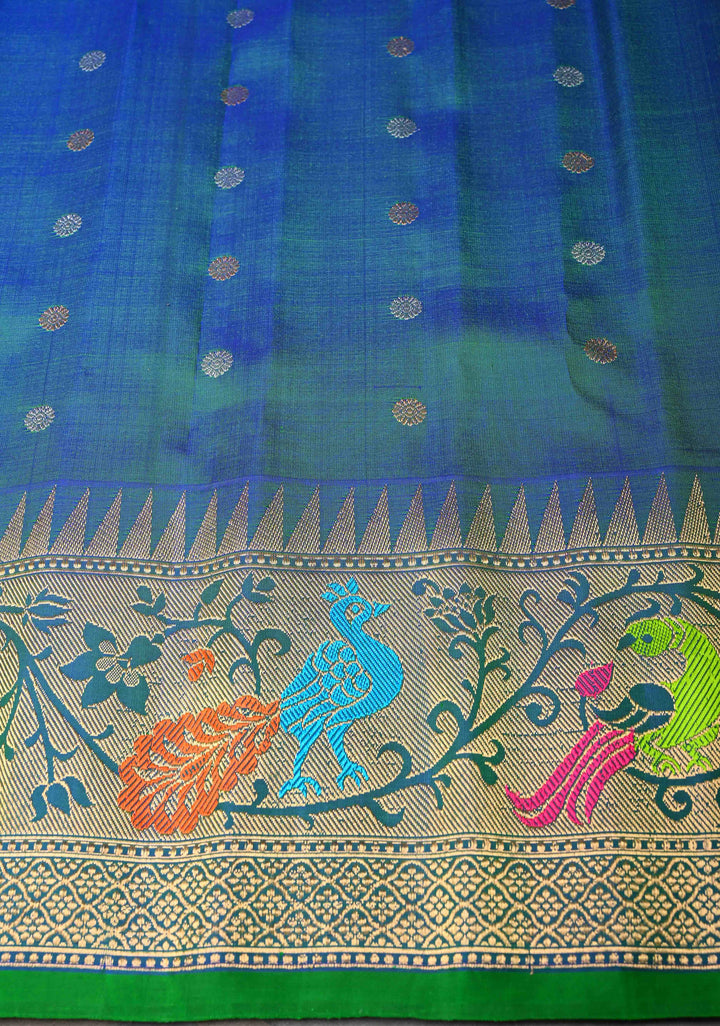 Chartreuse Gadwal Silk Saree with Sona Rupa Buttas and Paithani Style Border | SILK MARK CERTIFIED