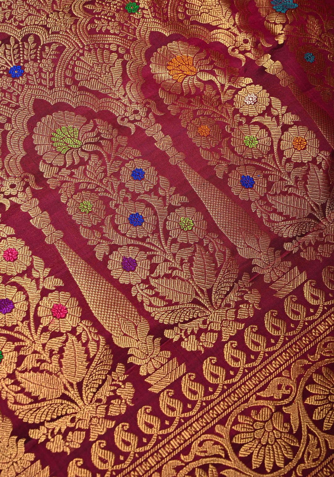 Green Gadwal Pure Silk Saree with Floral Brocade and Contrast Zari Border | SILK MARK CERTIFIED