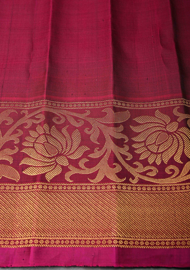 Green Gadwal Pure Silk Saree with Floral Brocade and Contrast Zari Border | SILK MARK CERTIFIED