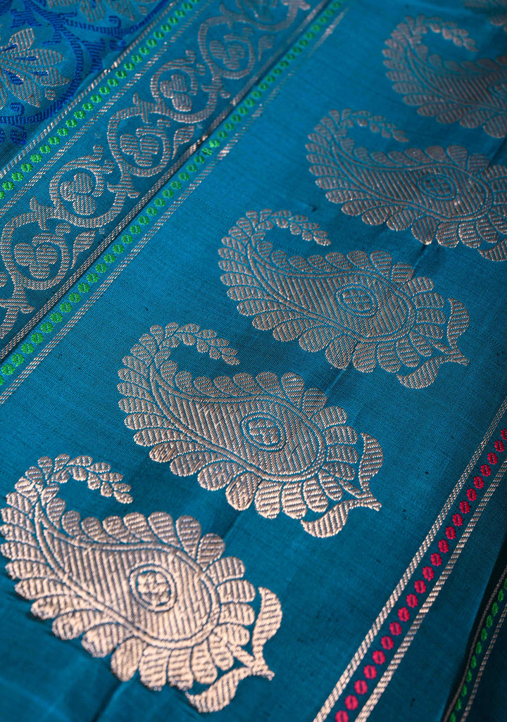 Gadwal Silk Cotton Saree in Gray With Zari Border with Contrast Zari Border