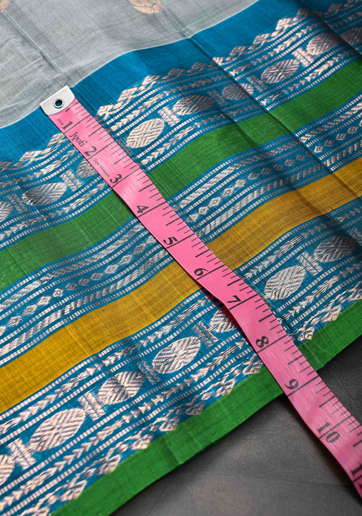 Gadwal Silk Cotton Saree in Gray With Zari Border with Contrast Zari Border