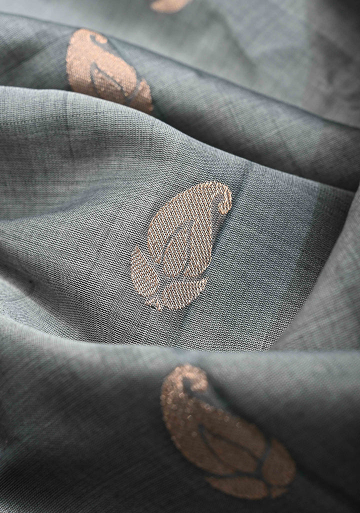 Gadwal Silk Cotton Saree in Gray With Zari Border with Contrast Zari Border