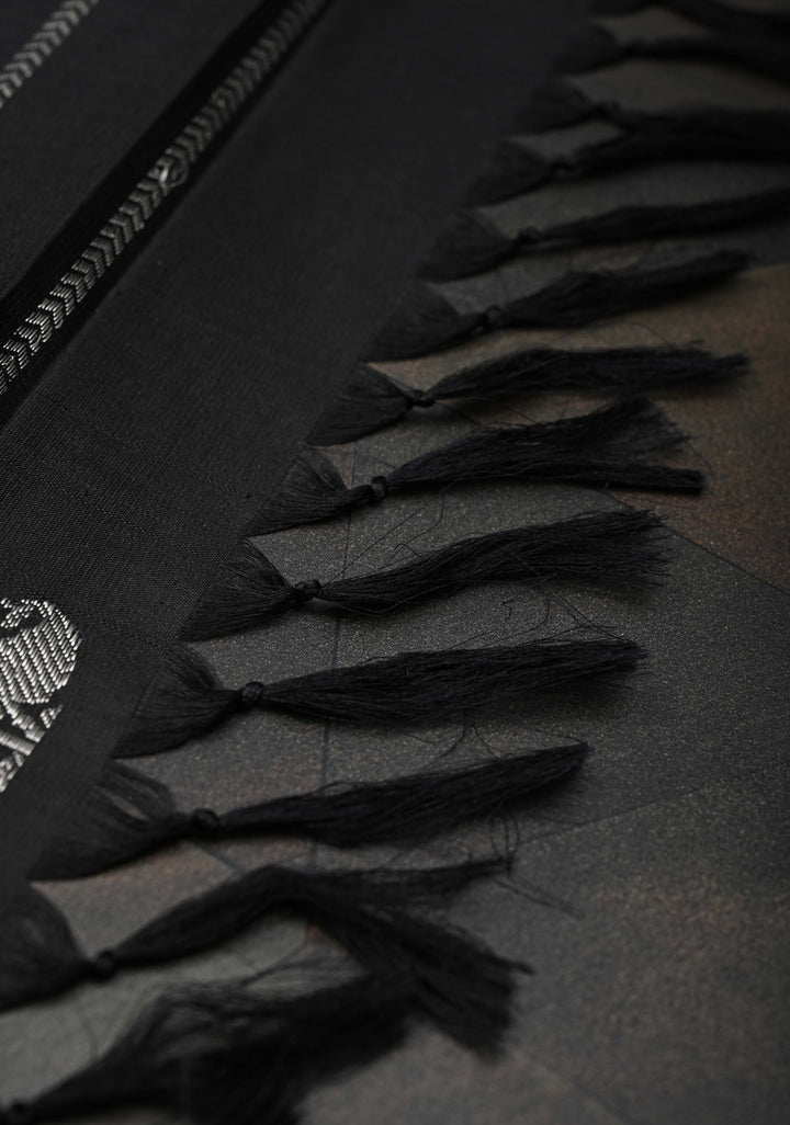 Black Gadwal Pure Silk Saree with Buttas and Silver Zari Border | SILK MARK CERTIFIED