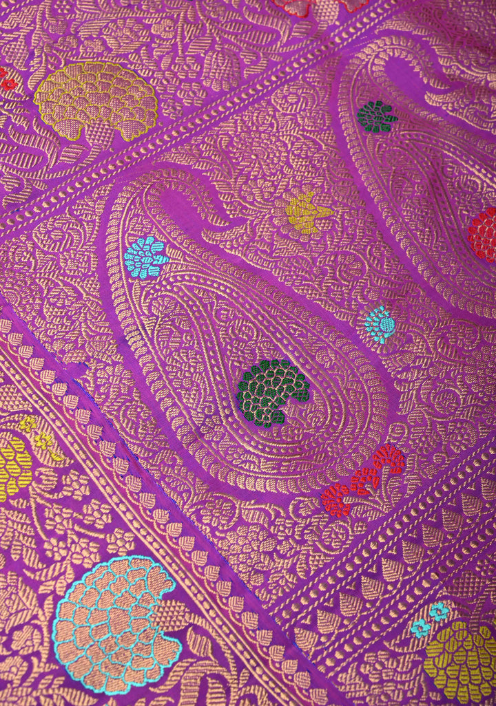 Stunning Peacock Blue Gadwal Pure Silk Saree with Pashmina Brocade and Meenakari Magenta Pallu | SILK MARK CERTIFIED