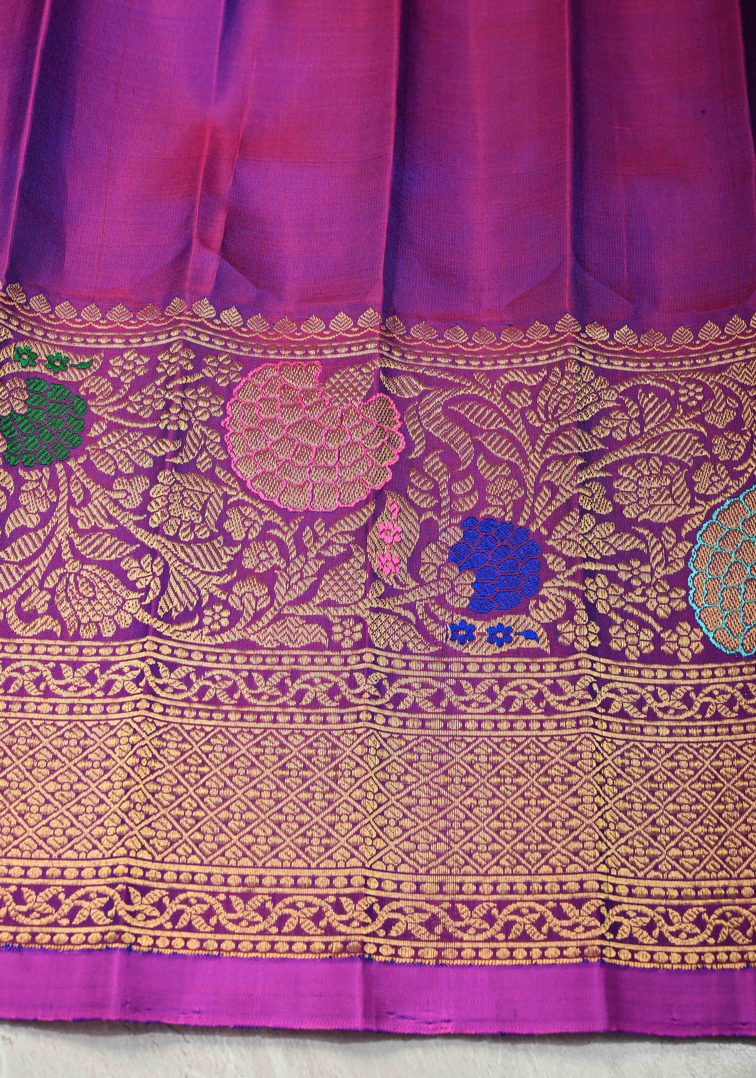 PREORDER : Stunning Peacock Green Gadwal Pure Silk Saree with Pashmina Brocade and Meenakari Magenta Pallu | SILK MARK CERTIFIED