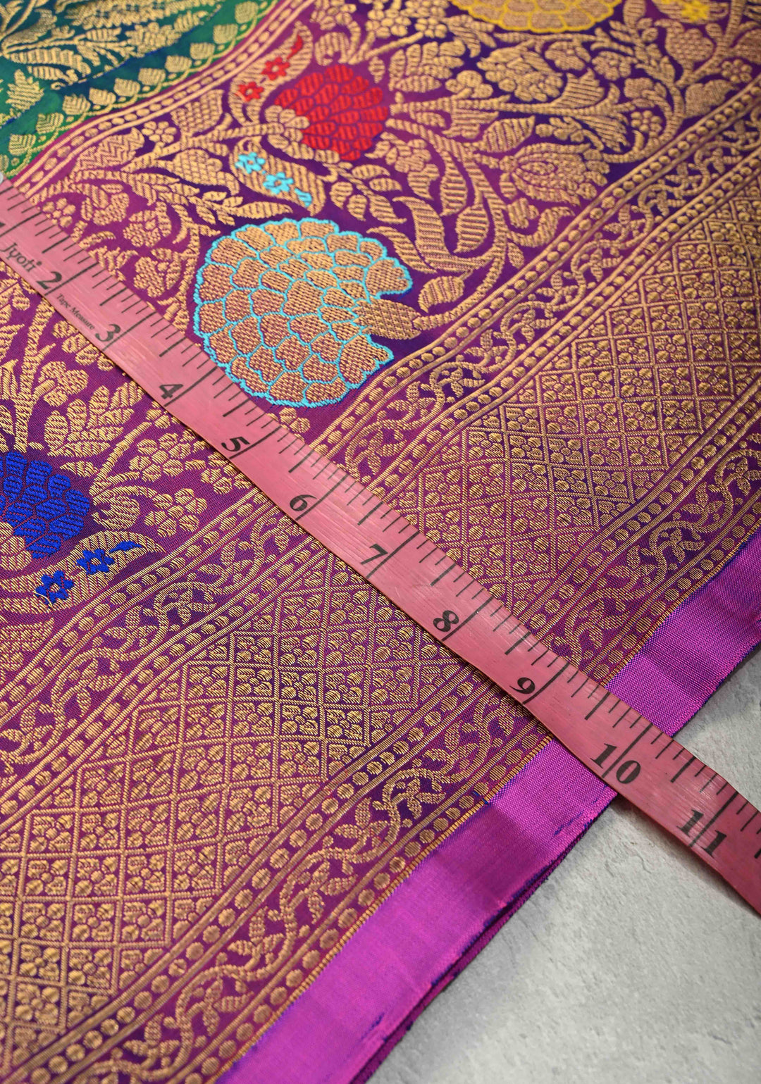 PREORDER : Stunning Peacock Green Gadwal Pure Silk Saree with Pashmina Brocade and Meenakari Magenta Pallu | SILK MARK CERTIFIED