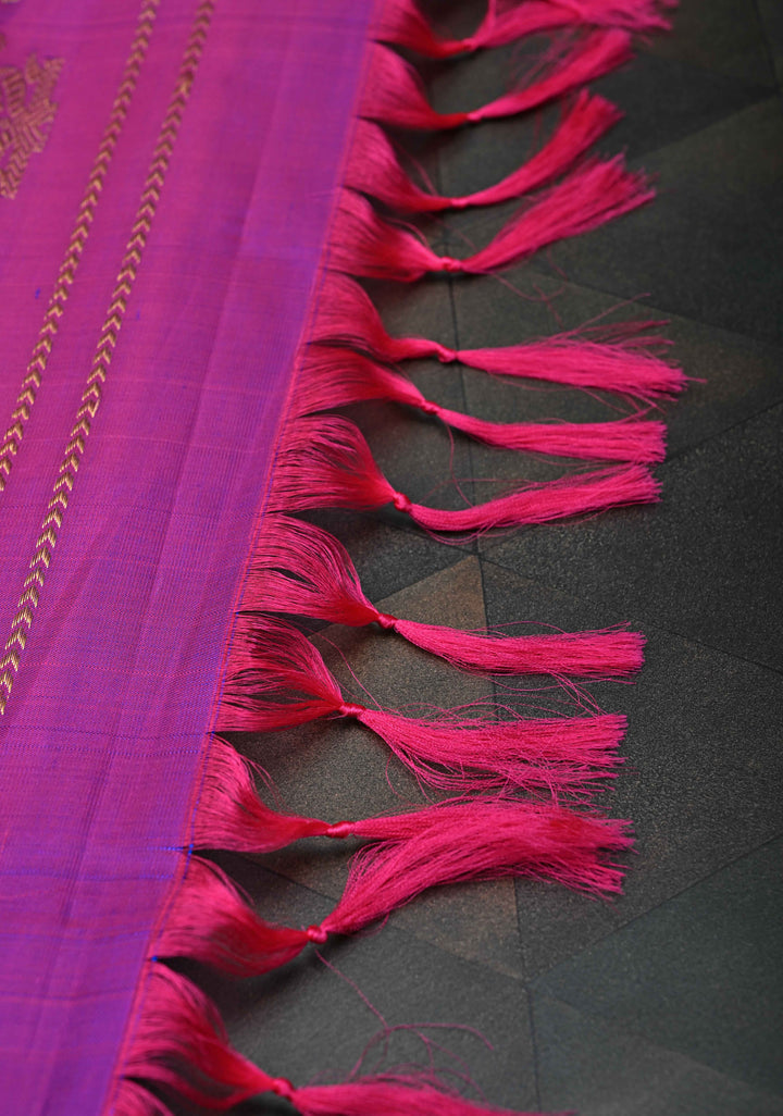 Blue Dual tone Gadwal Pure Silk Saree with Silver, Gold Buttas and Contrast Zari Border | SILK MARK CERTIFIED